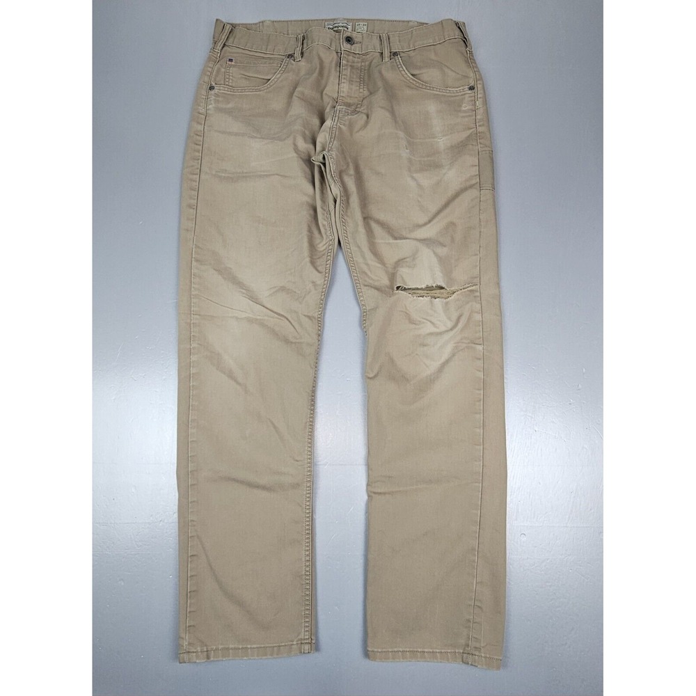Patagonia Khaki Mens 38x34 Flat Front Chino Distressed Iron Clad.
